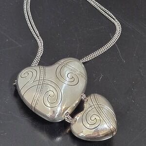 Brighton Atlantis Double Chain Necklace Hollow Puff Hearts‎ Slides 34" Length